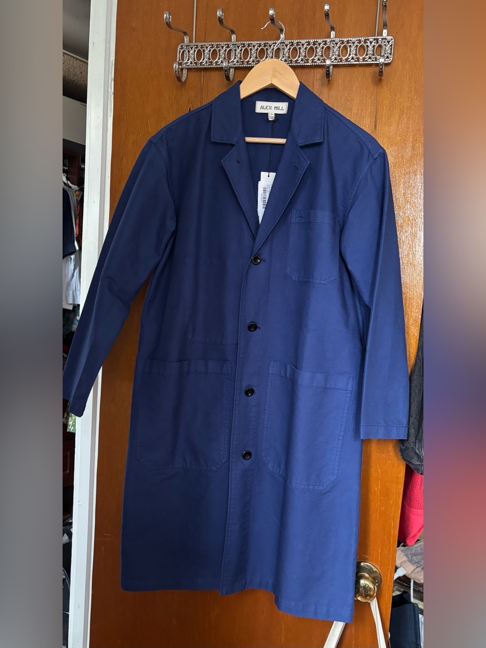 NWT Alex Mill Long Work Lab Chore Worker Utility Jacket Coat S Navy Blue - Picture 2 of 4